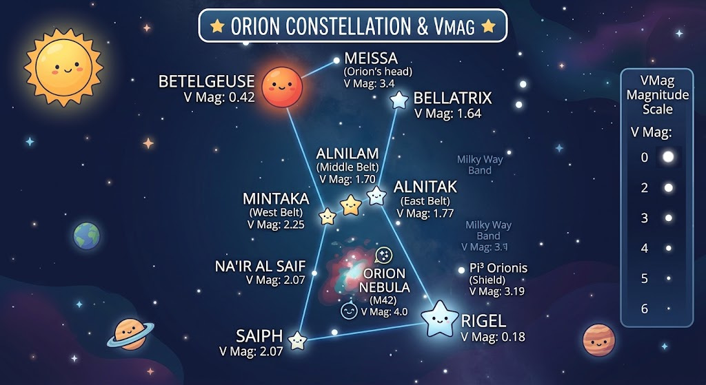Orion Constellation Visual Magnitude Map