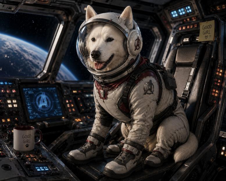 Cupcake Space Wolf Mascot in Cockpit